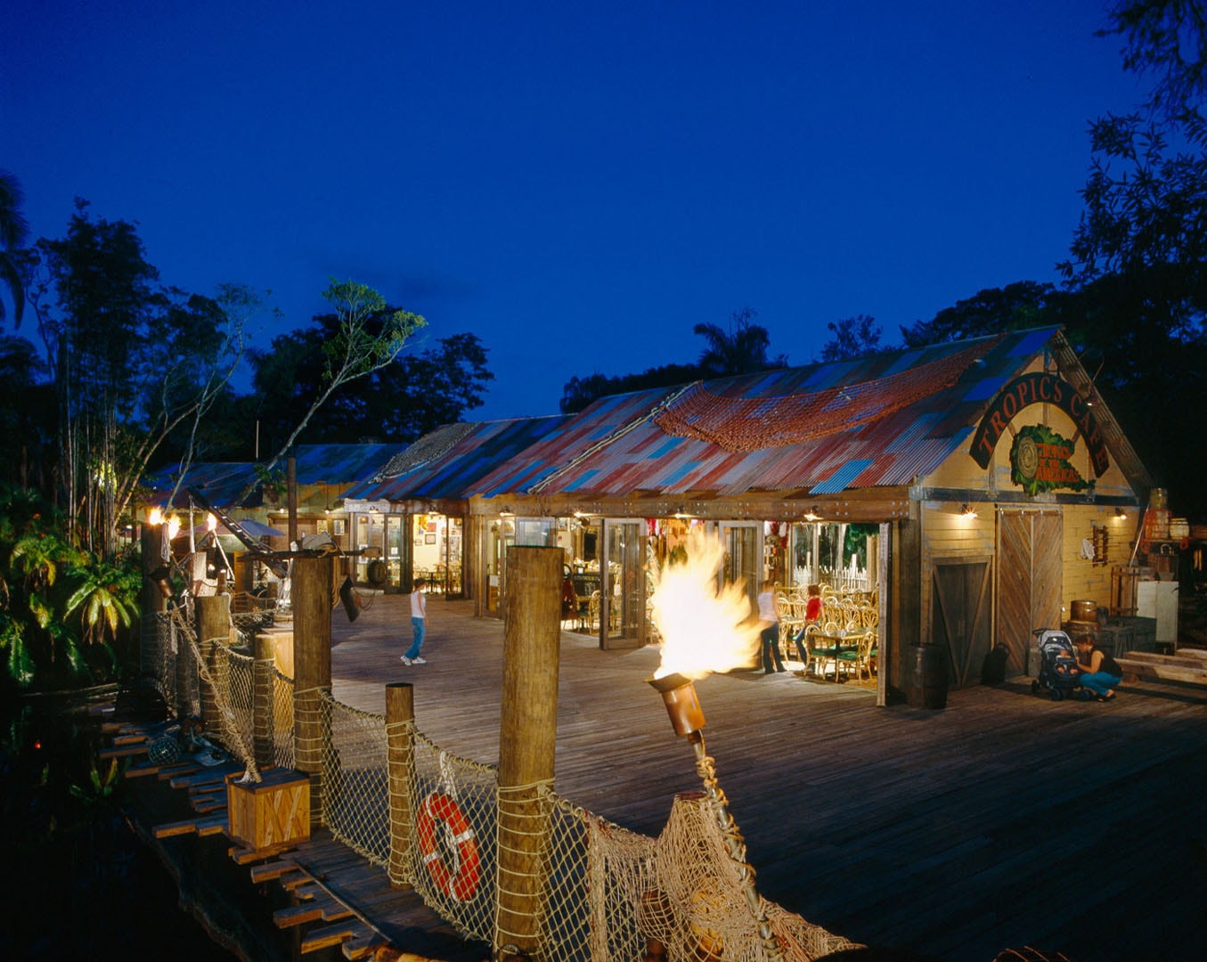Tropics Café waterfront venue at twilight