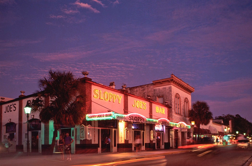 Sloppy Joe's Bar at dusk with Key West neon signage